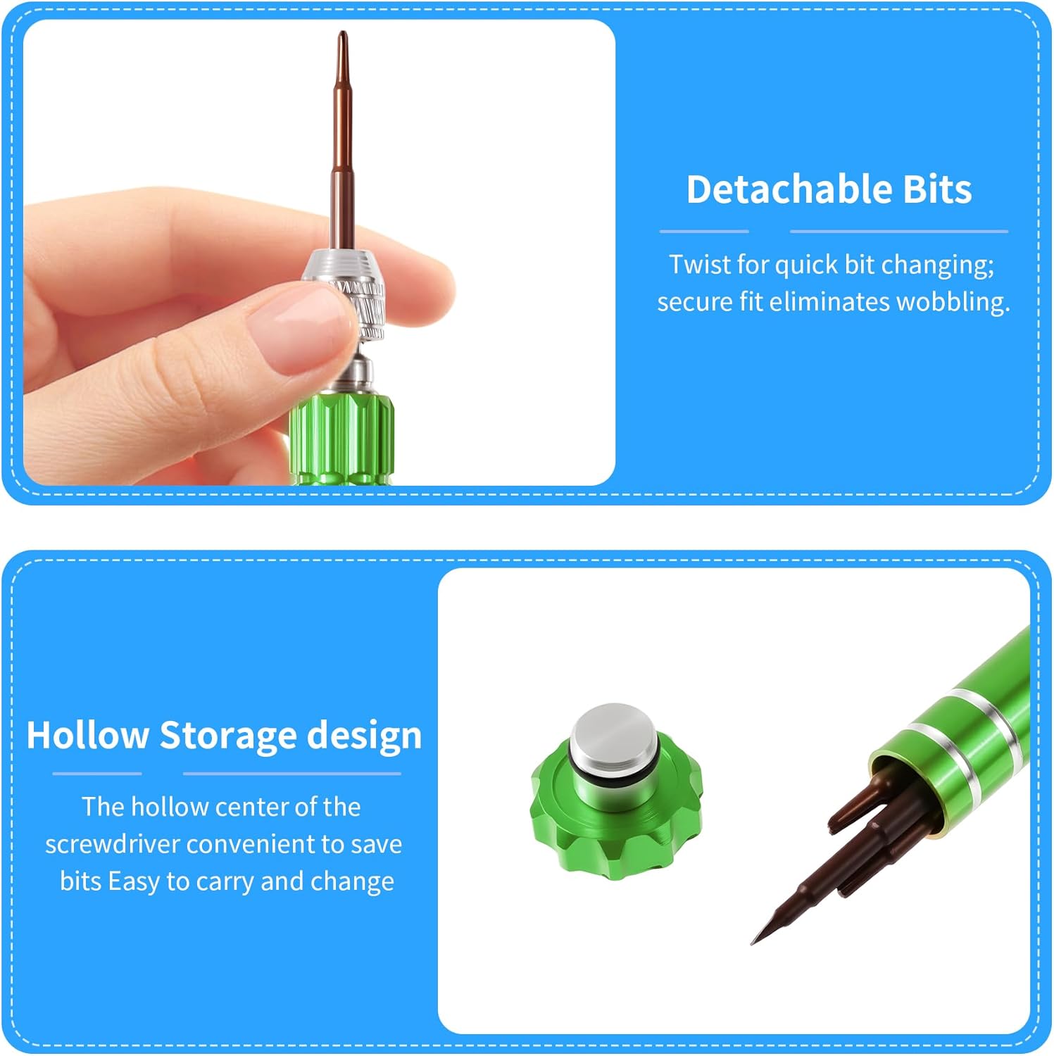 5 Set 5-in-1 Multi-Bit Screwdriver Set Tool All in One, S2 High Alloy Steel Slotted/Philips/Torx for Glasses Repair, Cellphone, Electronics, Watch (green)