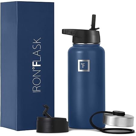 IRON °FLASK Sports Water Bottle - 32oz, 3 Lids (Straw Lid), Leak Proof - Stainless Steel Gym & Sport Bottles for Men, Women & Kids - Double Walled, Insulated Thermos, Metal Canteen