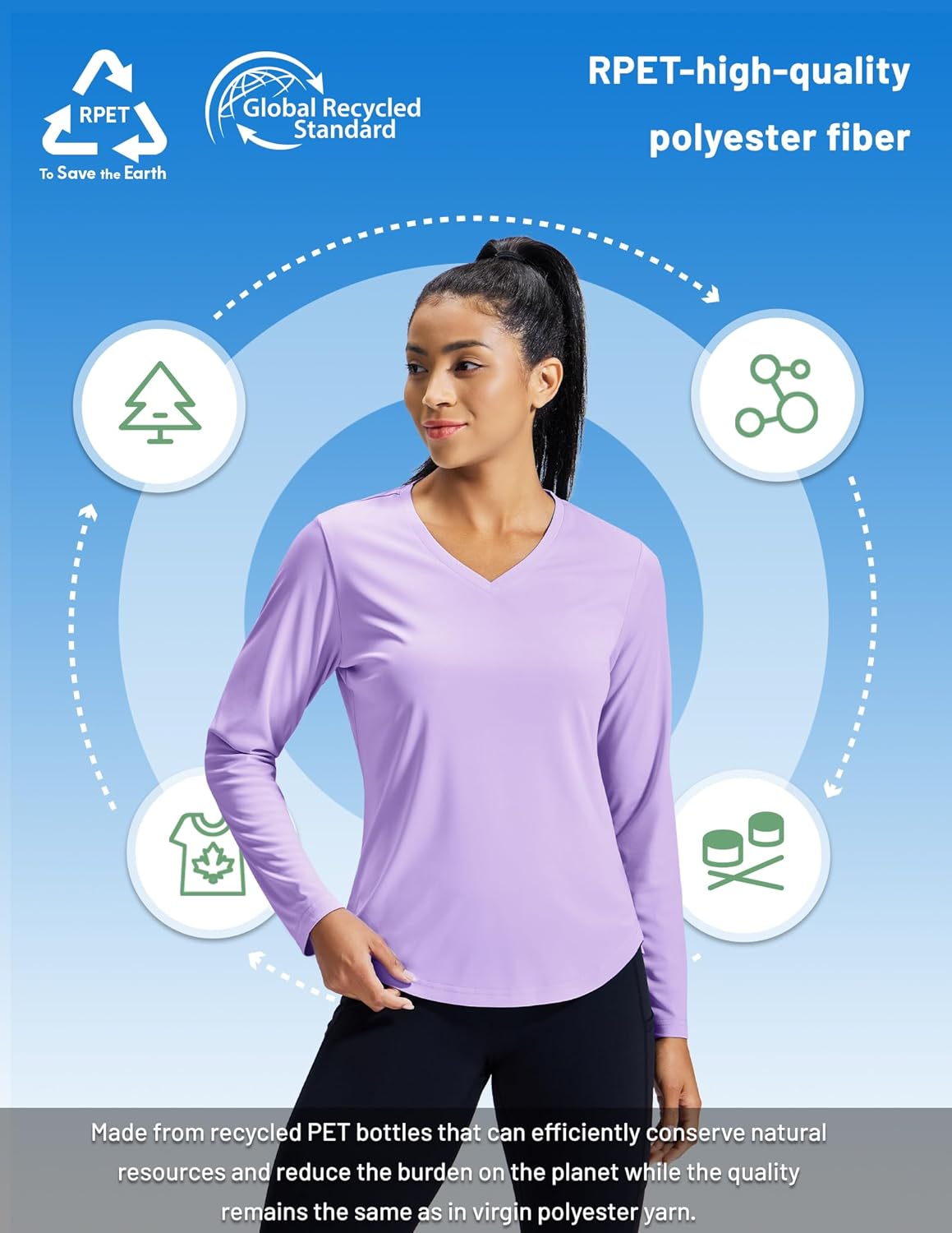 MIER Long Sleeve Workout Tops for Women UPF 50+ SPF UV Protection Sun Shirts Dry Fit Athletic Running Gym Tshirt, V-Neck - Image 3