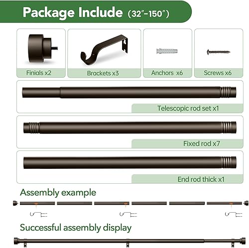 Miniatura 67 de Barras de cortina para ventanas de 28 a 48 pulgadas, barra de cortina ajustable de 1 pulgada, barra de cortina larga resistente para ventana, barras