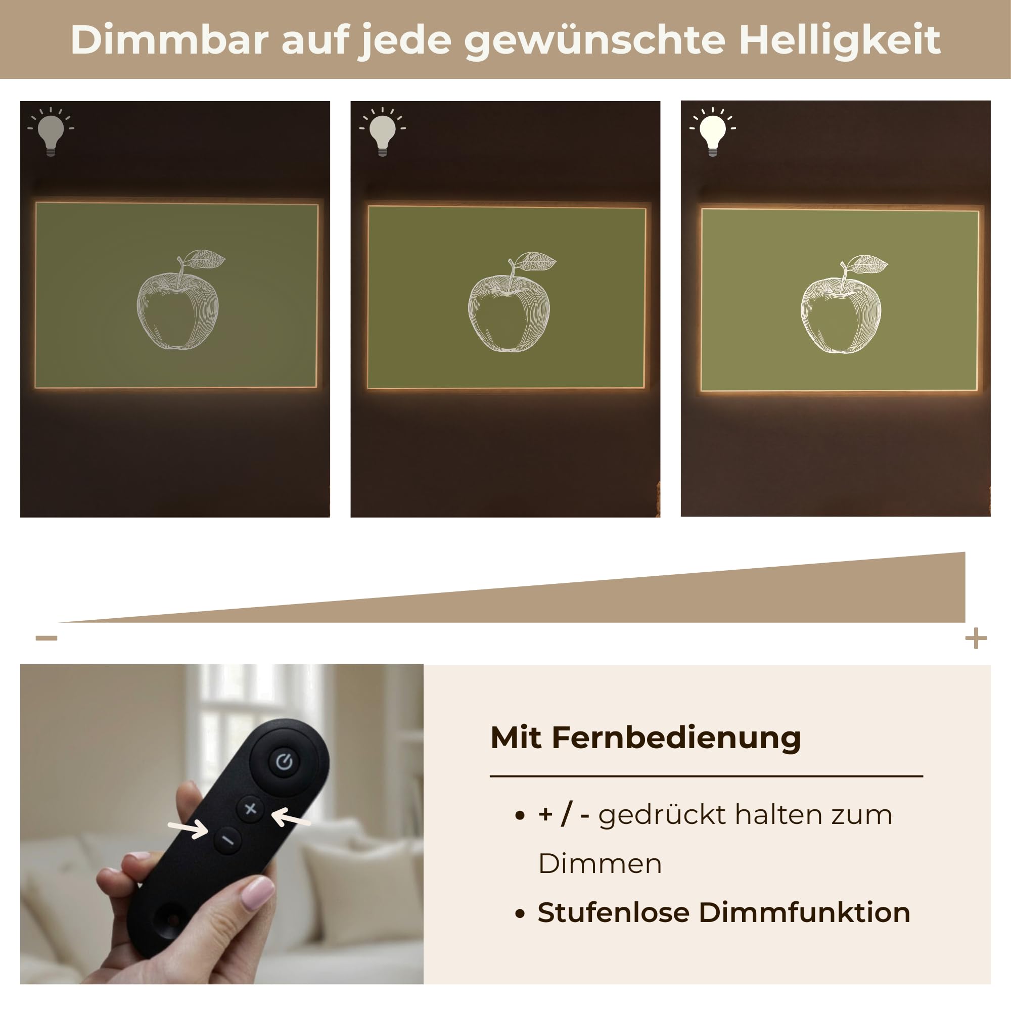 Wandleuchte Nachtlicht 90x60 cm Aufladbar Dimmbar Innen Nachtlampe Wandmontage LED Wandlampe Nachttisch Wall Lamp Licht Wand Strichzeichnung - Apfel - Olivgrün - Blatt