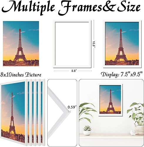 Vista 174 de Juego de 5 portarretratos de 10 x 14 pulgadas, marcos de fotos blancos de alta transparencia para galería de pared horizontal de escritorio vertical