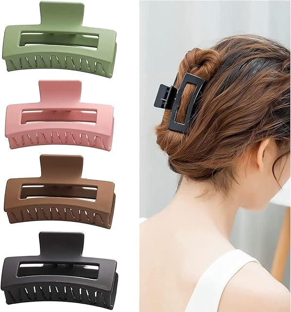Cyleibe Hair Claw Clips for Women, 3.46 Matte Hair Clips, Nonslip Hair Jaw Clips, Jumbo Square Strong Hold Claw Clips for Thick Hair, 4 Pcs Hair Styling Accessories