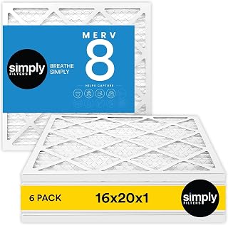 SimplyFilters 16x20x1 MERV 8 Air Filter 6 Pack - Dust Pet Dander Pollen Control for HVAC Furnace AC (Actual 15.75x19.75x0.75")