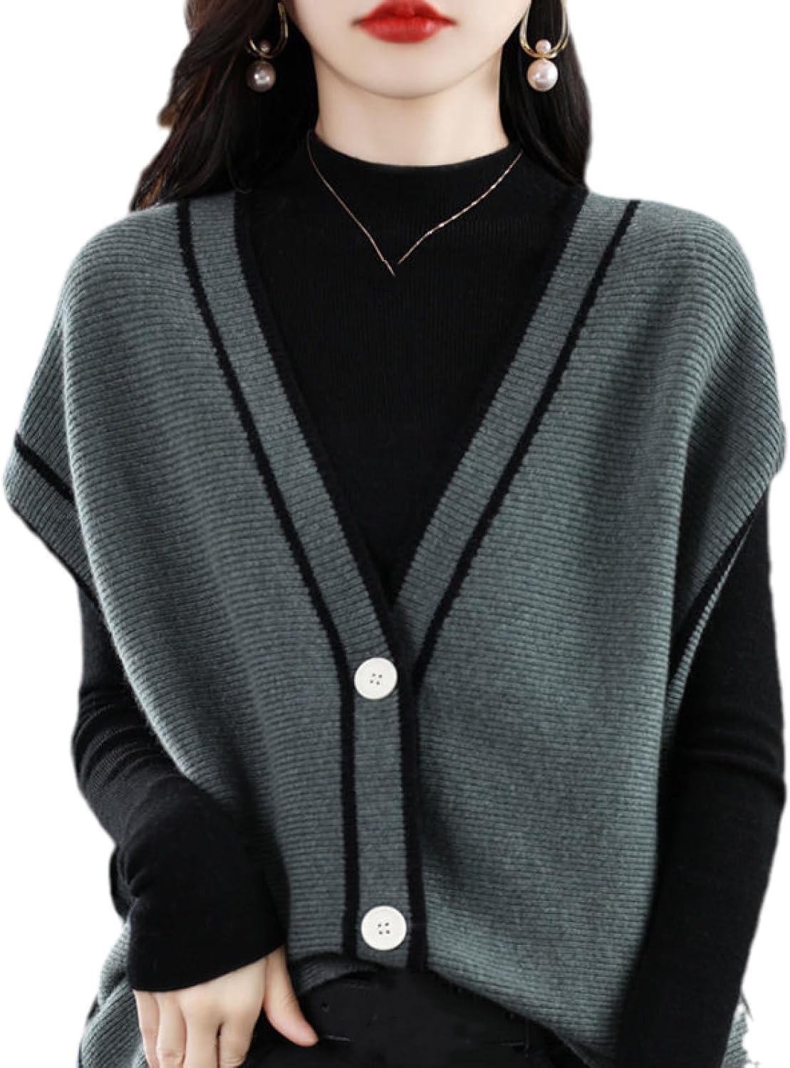 Chaleco de punto para mujer casual con cuello en V gris en talla grande 3XL