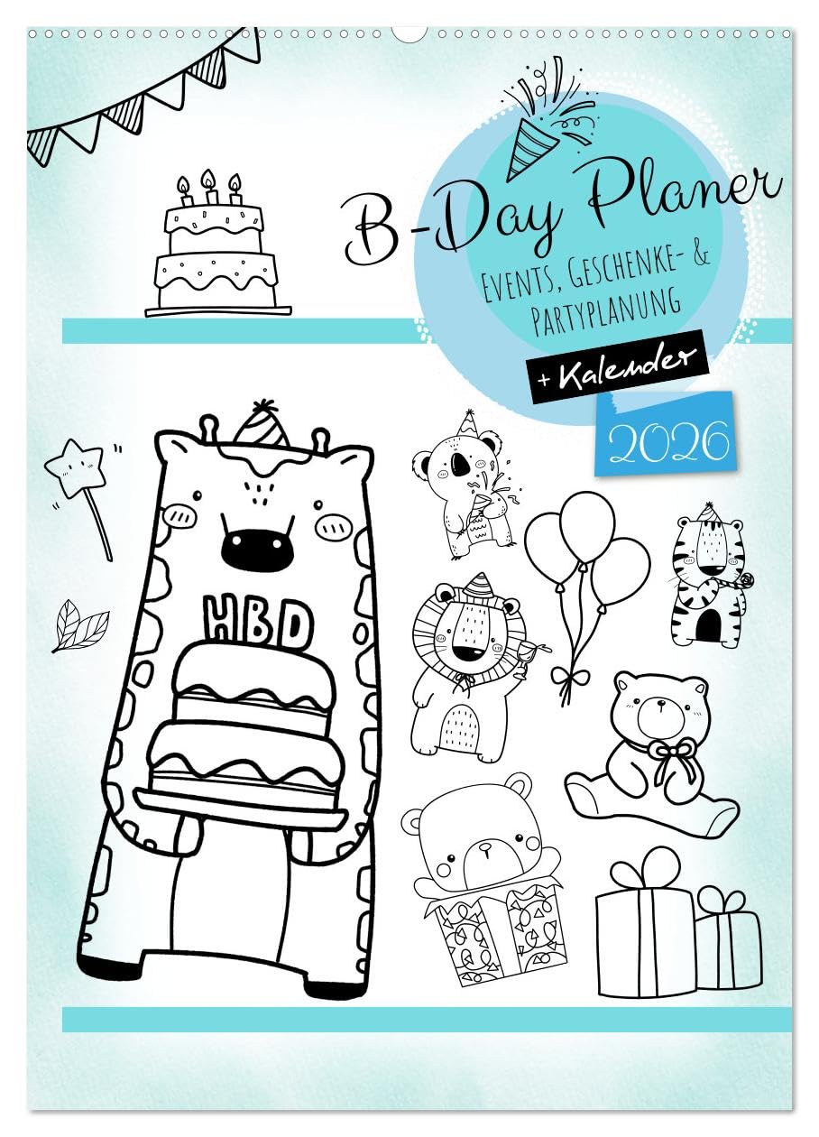 Geburtstagsplaner Doodle Tiere - Für Termine, Geschenke, Eventdetails & mehr (Wandkalender 2026 DIN A2 hoch), CALVENDO Monatskalender: Mit diesem ... und keinen Anruf mehr. (CALVENDO Menschen)
