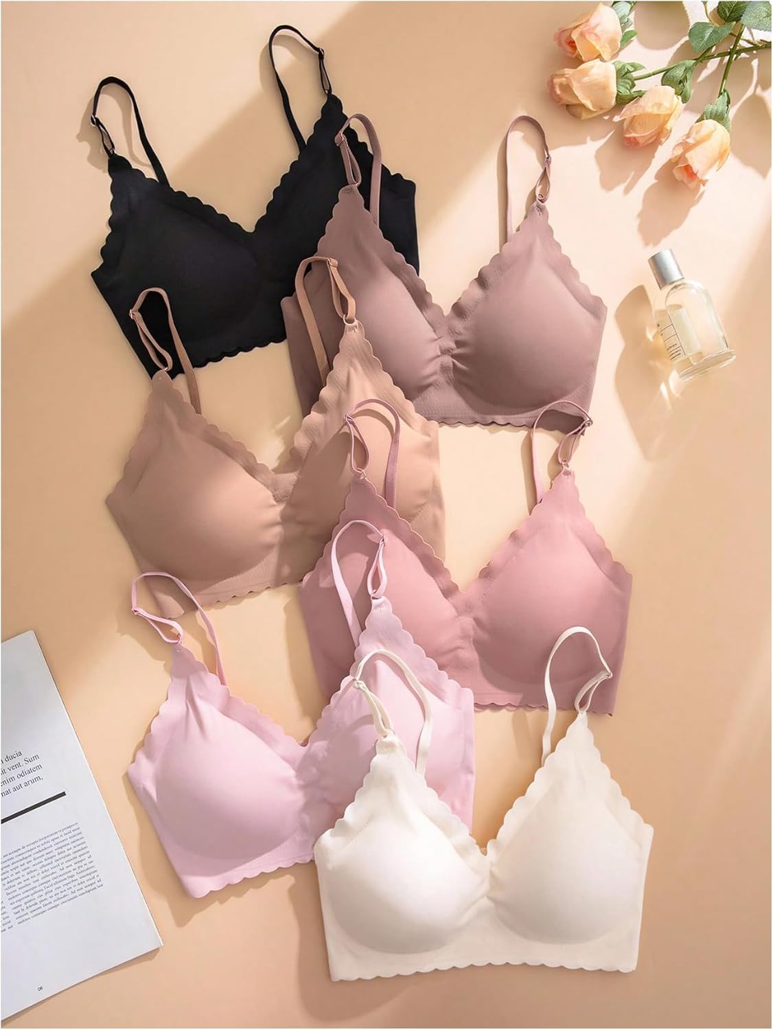 Verdusa Women's 6 Pack Wireless Bra Sets V Neck Padded Bralettes Multi Color Small