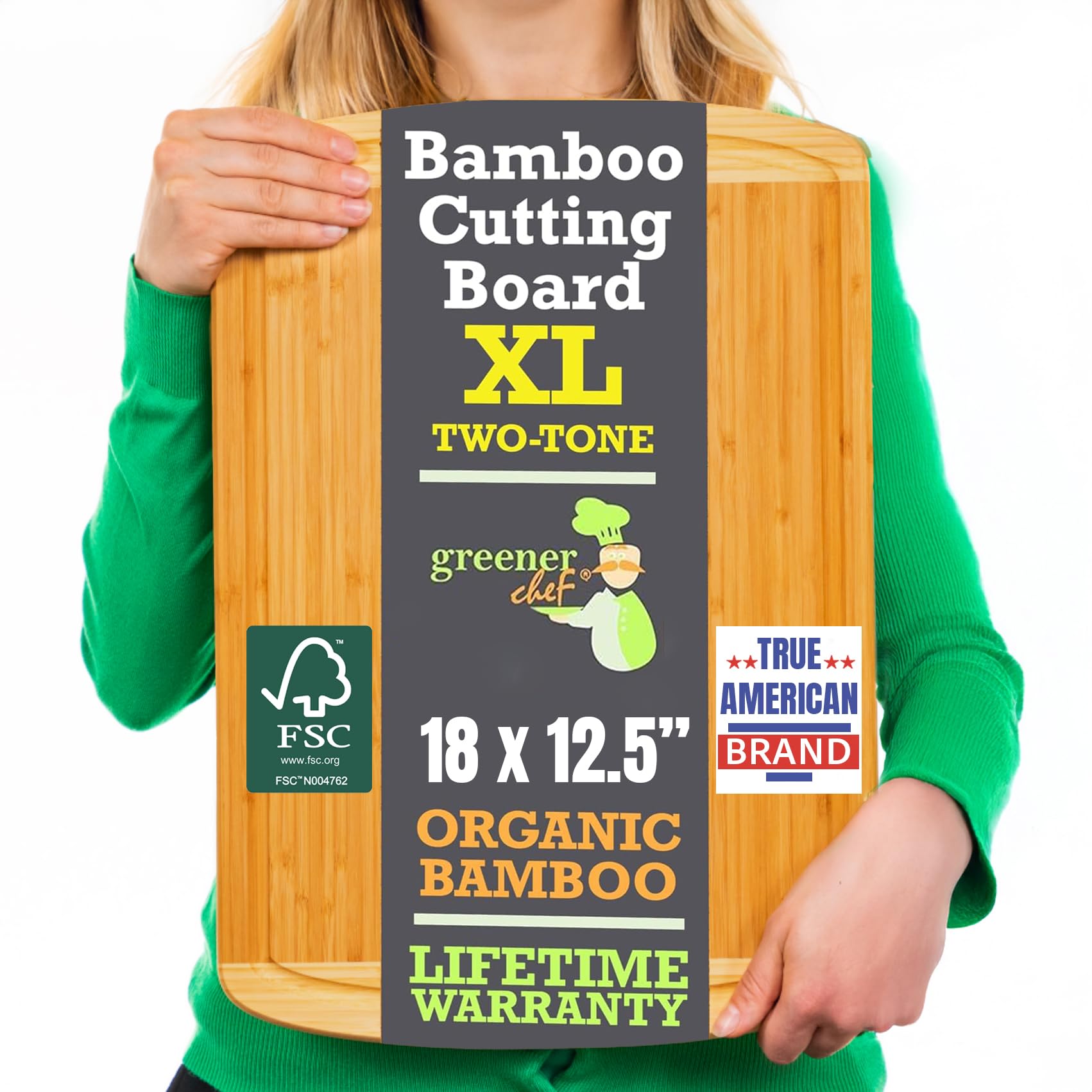 Organic Extra Large Bamboo Cutting Board –18 Inch Reversible Wooden Chopping Board with Juice Groove – Used to Chop, Slice & Serve – Intended for Home Cooks, Families & Entertainers for Meal Time PrepThe Forest Stewardship Council