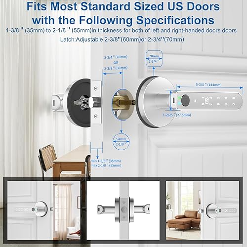 Miniatura 6 de Foxgard Cerradura inteligente de huella dactilar perilla de puerta de huellas dactilares, cerradura de puerta biométrica 5 en 1, perilla de puerta