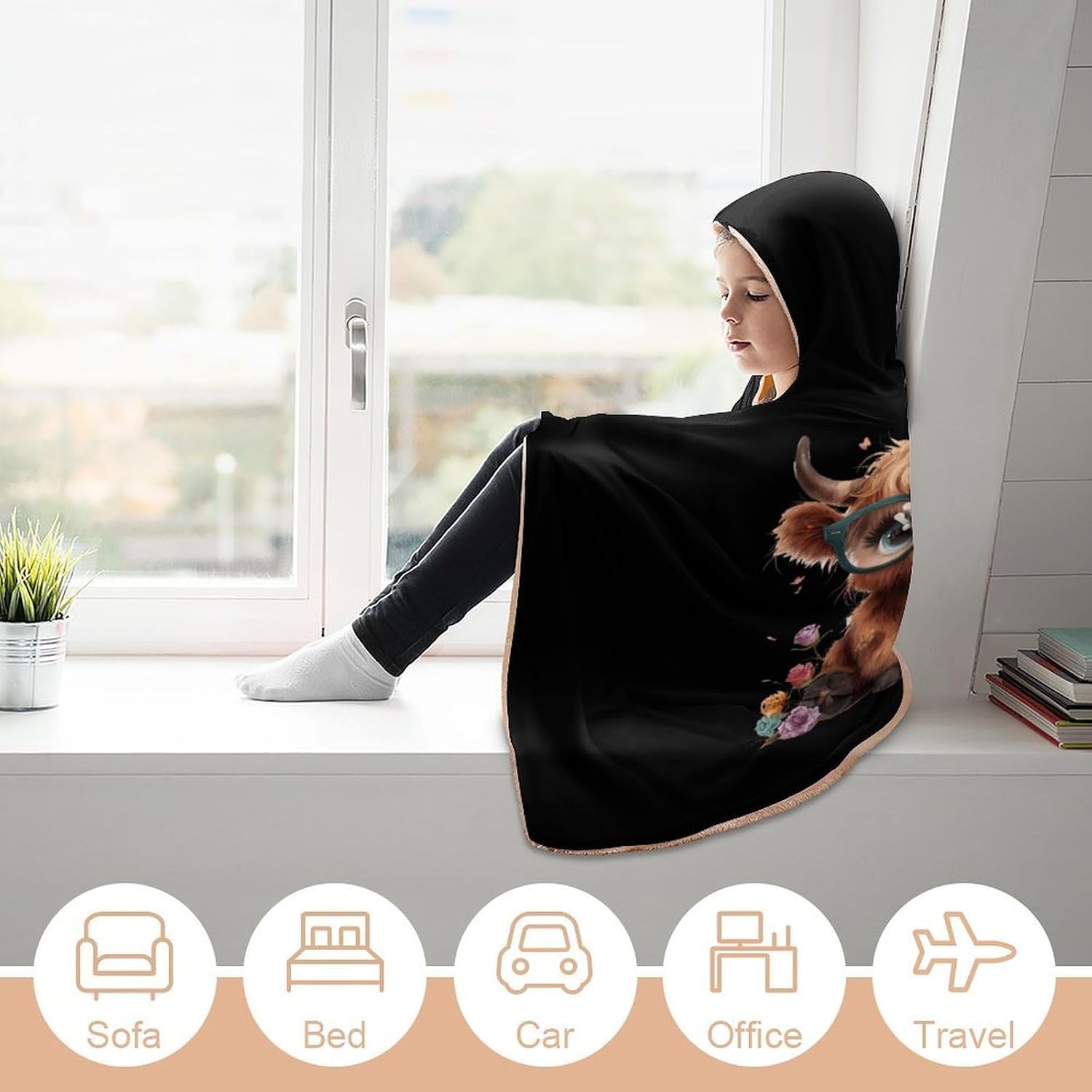 Highland Cow Wearable Blanket Oversized Throw Cape | Cozy Hooded Blanket Gifts for Women Men