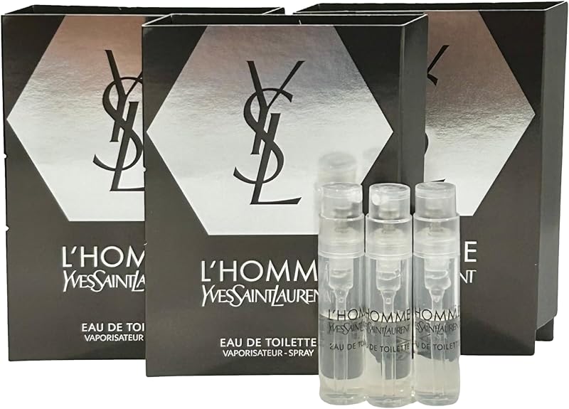 YVES SAINT LAURENT Muestra de perfume MEN YSL Men L'Homme EDT Spray Tamaño de prueba Viales parcialmente llenos 1,2 ml / 0,04 fl oz (juego de 3), negro