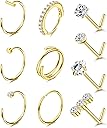 Besteel 14K Gold Filled Nose Ring Studs 20G Nose Rings Hoops Stud 316L Stainless Steel Nose Rings Round CZ Heart L Shaped Nose Stud Hypoallergenic Nostril Piercing Jewelry for Women Men 10Pcs