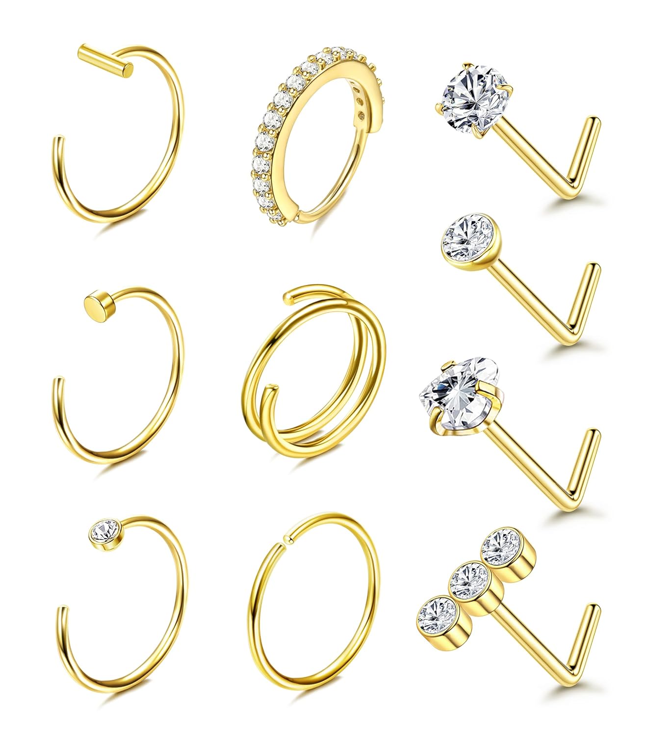 Besteel 14K Gold Filled Nose Ring Studs 20G Nose Rings Hoops Stud 316L Stainless Steel Nose Rings Round
