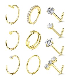 Besteel 14K Gold Filled Nose Ring Studs 20G Nose Rings Hoops Stud 316L Stainless Steel Nose Rings Round