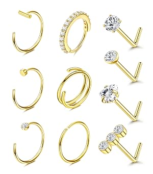 Besteel 14K Gold Filled Nose Ring Studs 20G Nose Rings Hoops Stud 316L Stainless Steel Nose Rings Round