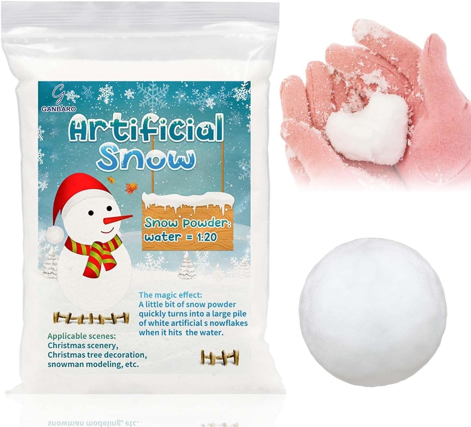 Ganbaro Christmas Fake Snow Powder, White Instant Snow