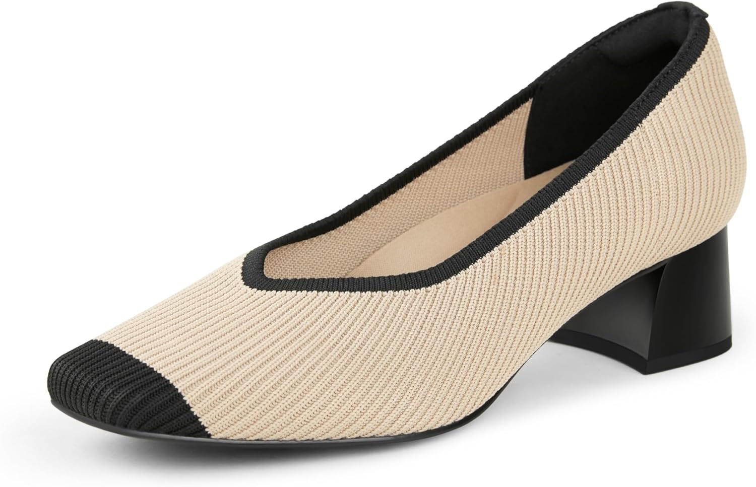 (size 12) Arromic Women's Pumps, Closed Toe Chunky Heels for Women, Square Toe Low Block Heels, Work Pumps Shoes, Casual Daily Wear Pumps for Women, Black 12 Nude/Black