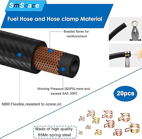 Miniatura 3 de smseace Kit de manguera de combustible de 5 tamaños de 3.3 pies, 25 piezas, 38 pulgadas, 12 pulgadas, 516 pulgadas, 14 pulgadas, 316 pulgadas, ID