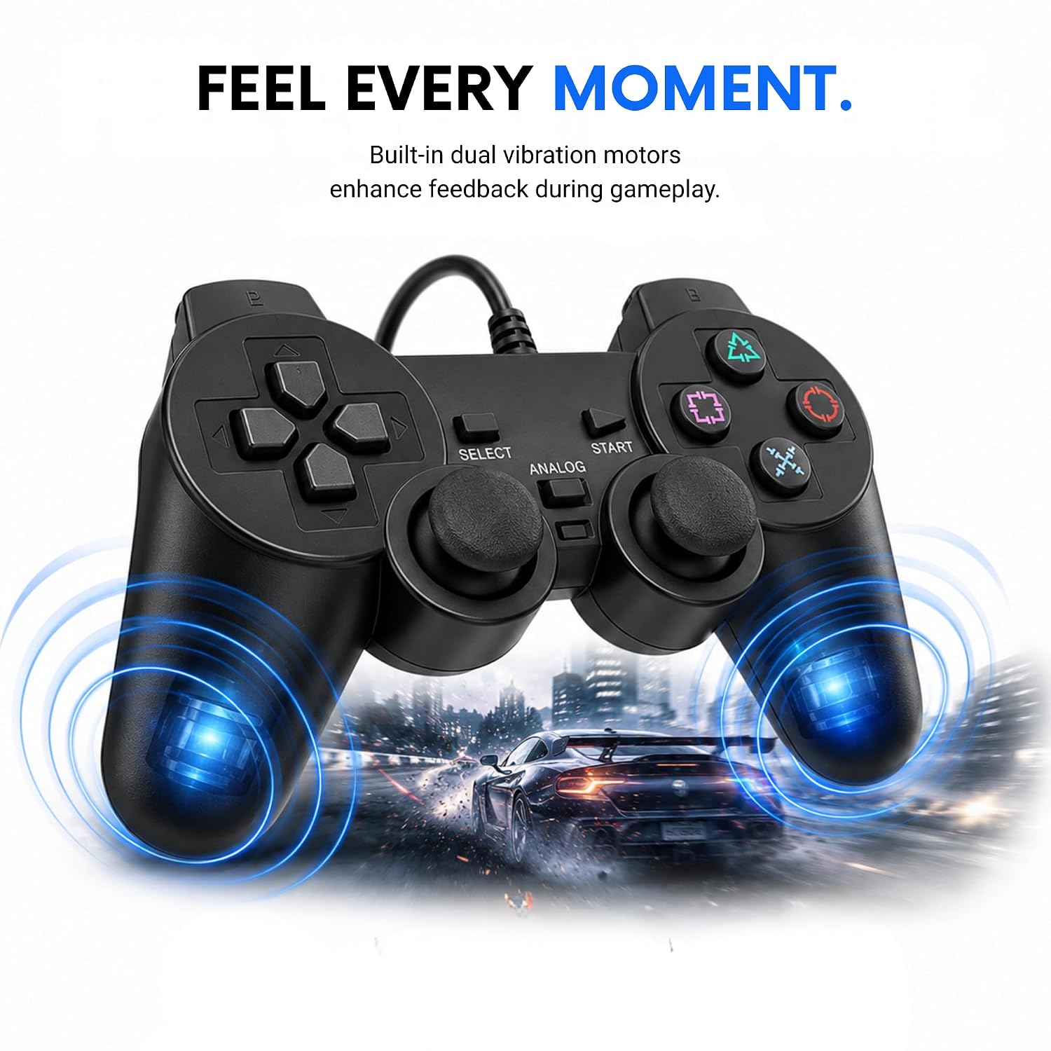 Hopevry Wired PS2 Controller | 2 Pack Compatible with Sony PS2/PS2 Slim/PS1 | PlayStation 2 Controller with Dual Vibration, Plug and Play, Ergonomic grip for extended gaming