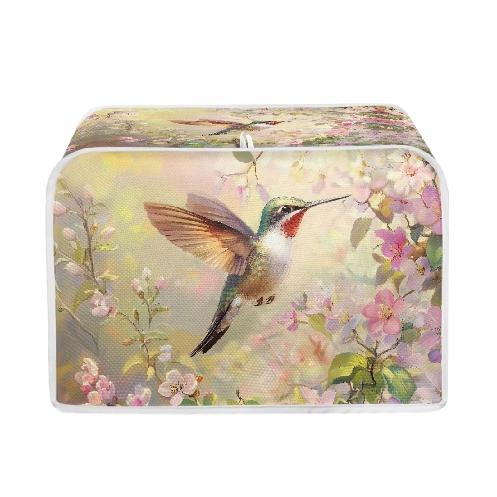 Xoenoiee Hummingbird Cherry Blossom Print Toaster Cover Waterproof Toaster Cover for Standard Bread Maker Cover Kitchen Small Appliance Protector Cover for 2 Slice