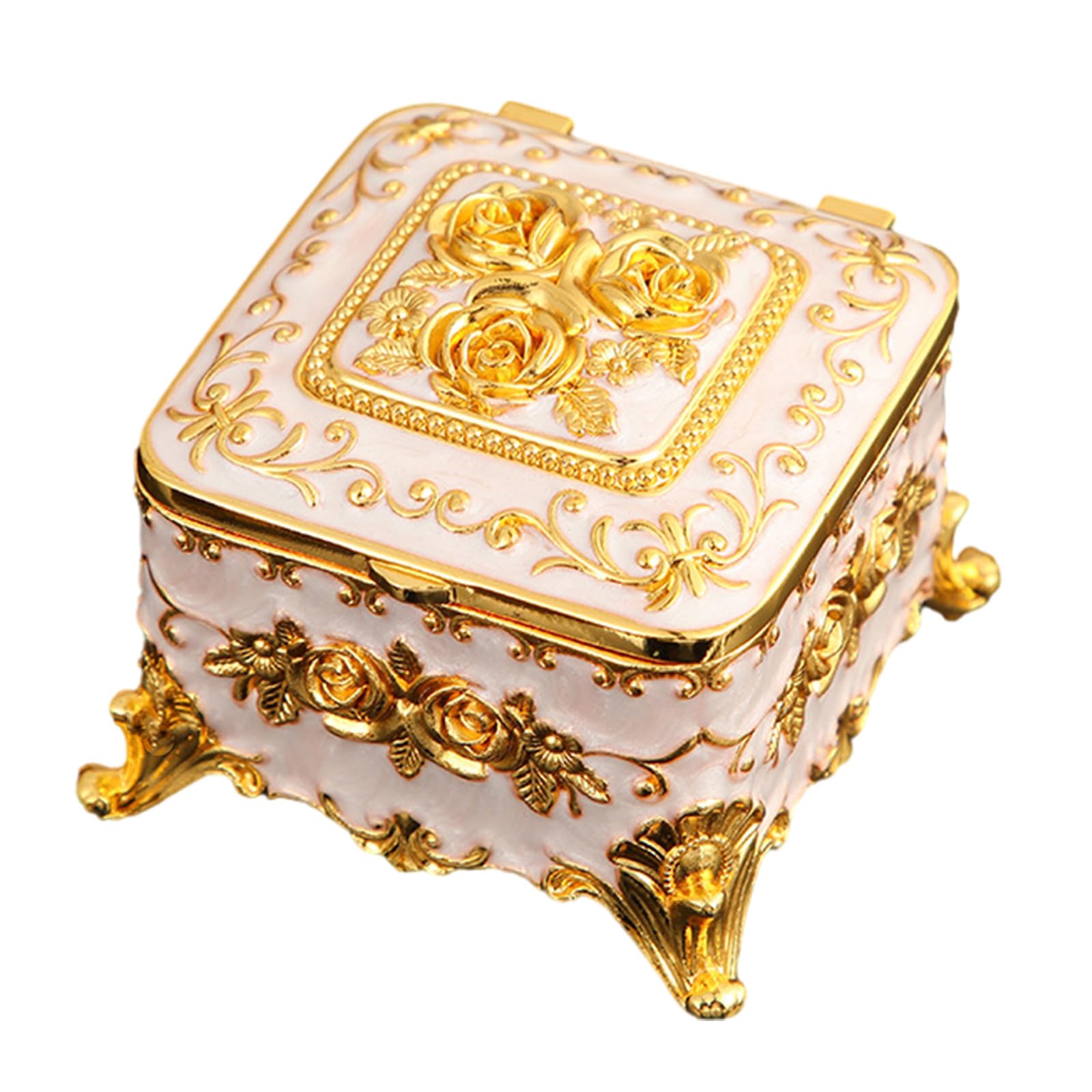 APGLSXY Stylish Enameled Sturdy Metal Jewelry Box Antique Finish Secure Compartment Jewelry Display and Storage Decorative Metal Case