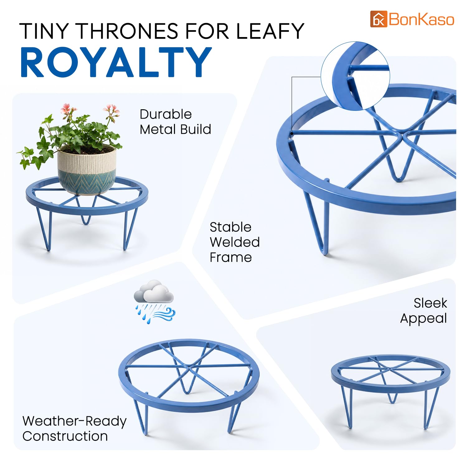 BonKaso Plant Stands - 4 Heavy Duty Metal Flower Pot Holders -3