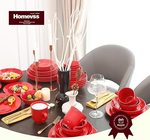 Miniatura 6 de Pearl Dots - Vajilla de cerámica (juego de 20 piezas, rojo)