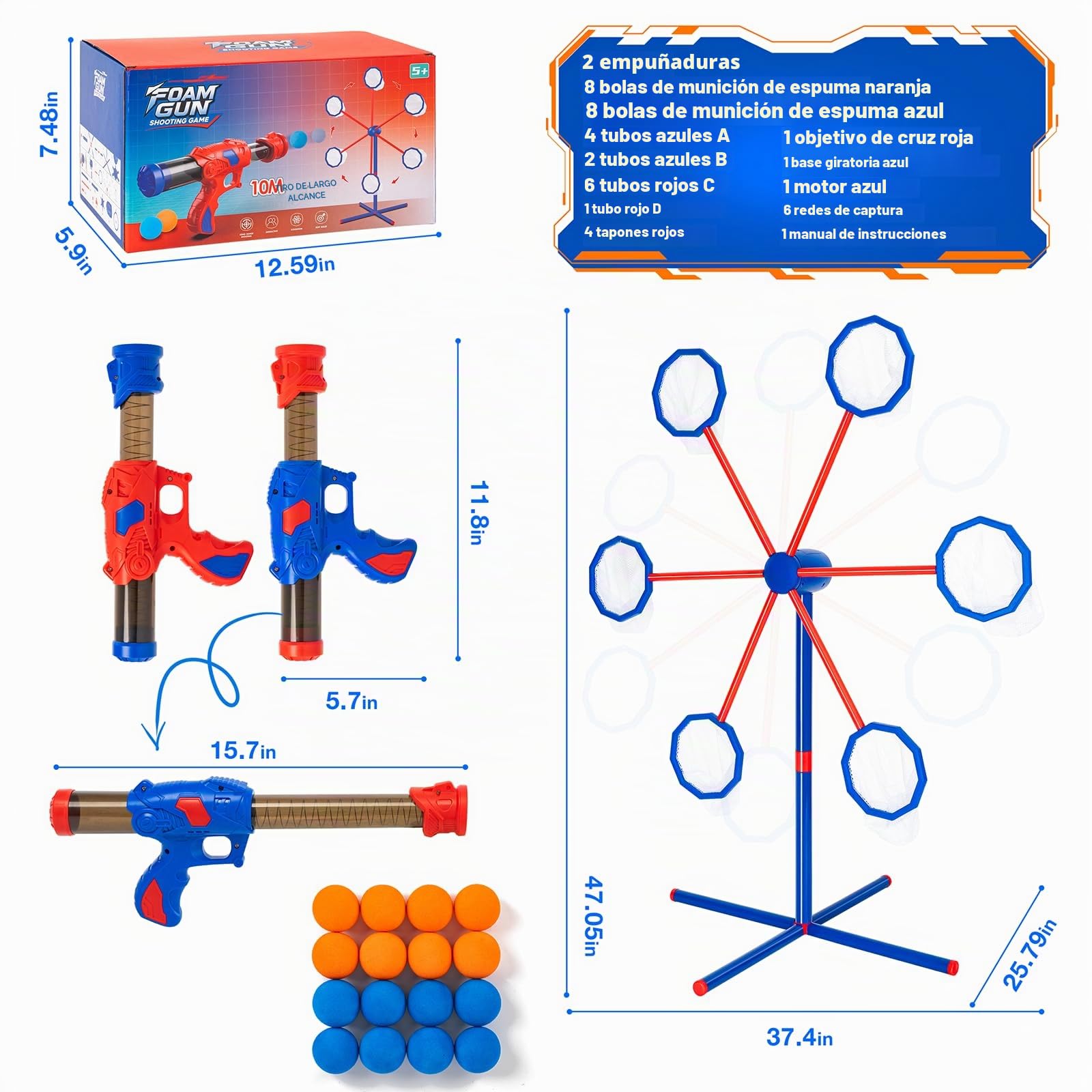 Juego de Tiro al Blanco, Juguetes de Tiro para Niños con 2 Pistolas de Juguetes 24 Bolas de Espuma, Juguete para Actividades en Interiores y Exteriores,Regalo Ideal para Niños de 5 años y Más
