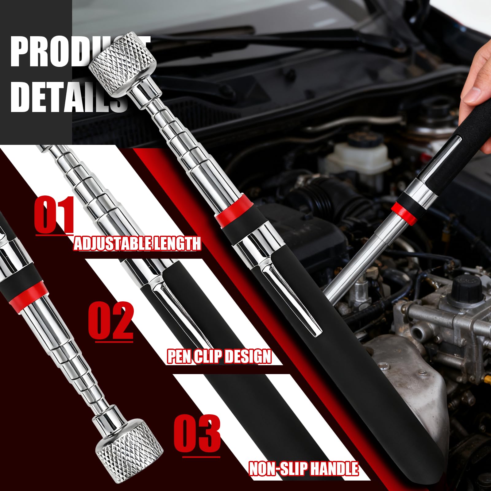 4 Piezas Herramienta Recogedor Magnético Extensible Iman Telescopico Iman Flexible Acero Inoxidable para Recoger Tornillos y Tuercas y Otros Objetos Metálicos