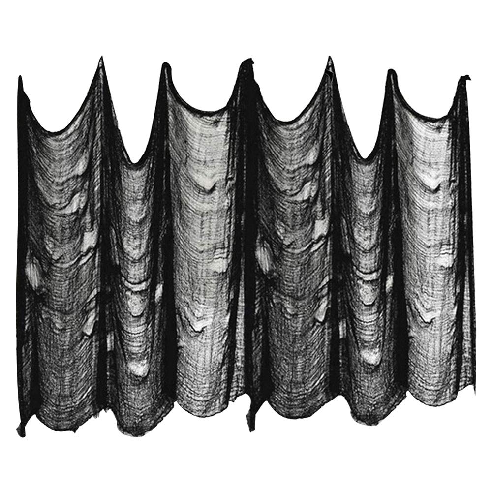FFTANXS Tissu Effrayant Chiffons,Halloween Decoration,Chiffon Effrayant,Chiffons Effrayants Pour Halloween,Gaze Spooky,pour Fenêtres à Suspendre,décoration Halloween Exterieur (Noir 2 * 5M