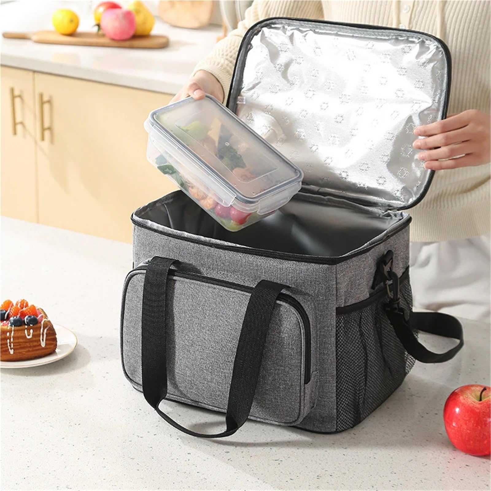 2 Stück verdickte Oxford-Tuch-Tragetasche, Kühler, Lunch-Tasche, Box, große tragbare Picknick-Aufbewahrungstaschen mit Schultergurt