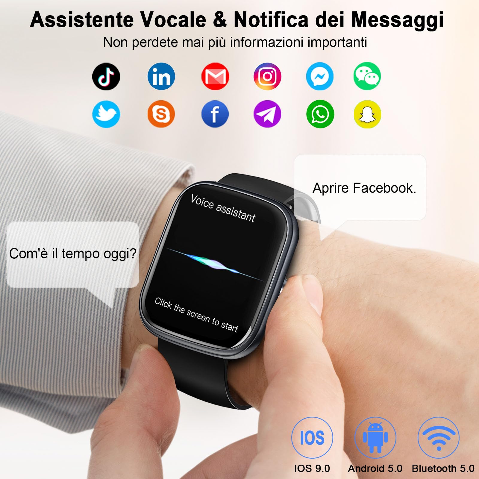 Smartwatch Uomo Donna, 1.91" Orologio Fitness con Effettua/Risposta Chiamate, 110+ Sportive Fitness Tracker, Sonno Cardiofrequenzimetro, Contapassi/Cronometro/Impermeabil IP68 Smart Watch Android iOS