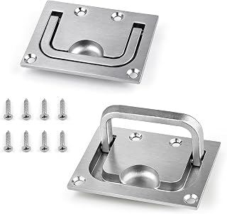 2-Pack Marine Grade 316 Stainless Steel Flush Hatch Pull Handle | Trap Door Pull with 316 SS Screws, Recessed Flush Hardware for Boat Decks, RV Cabinets & Home Furniture (3x2.25")