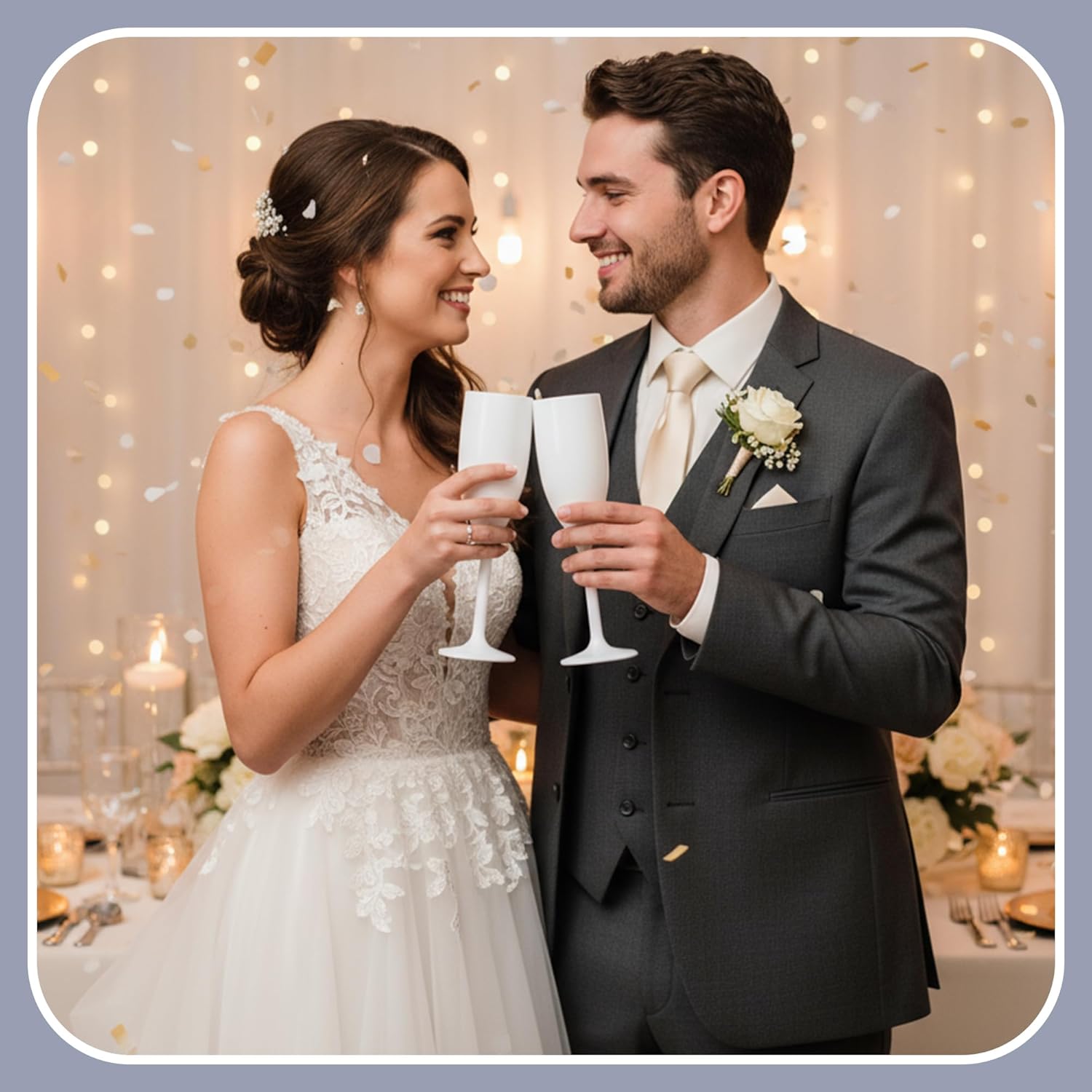 Plastic Champagne Flutes, Acrylic Glasses Goblets Cups Toasting Shatterproof Reusable Flute, for Valentine’s Day Wedding Party Mimosa Bar Anniversary Birthday (12, White) - Image 5