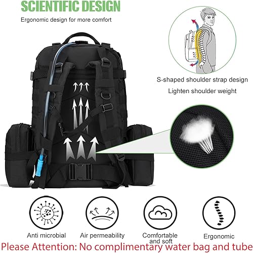 Miniatura 4 de Mochila táctica militar para hombres, mochila militar negra para hombres y mujeres, Negro-2, Negro