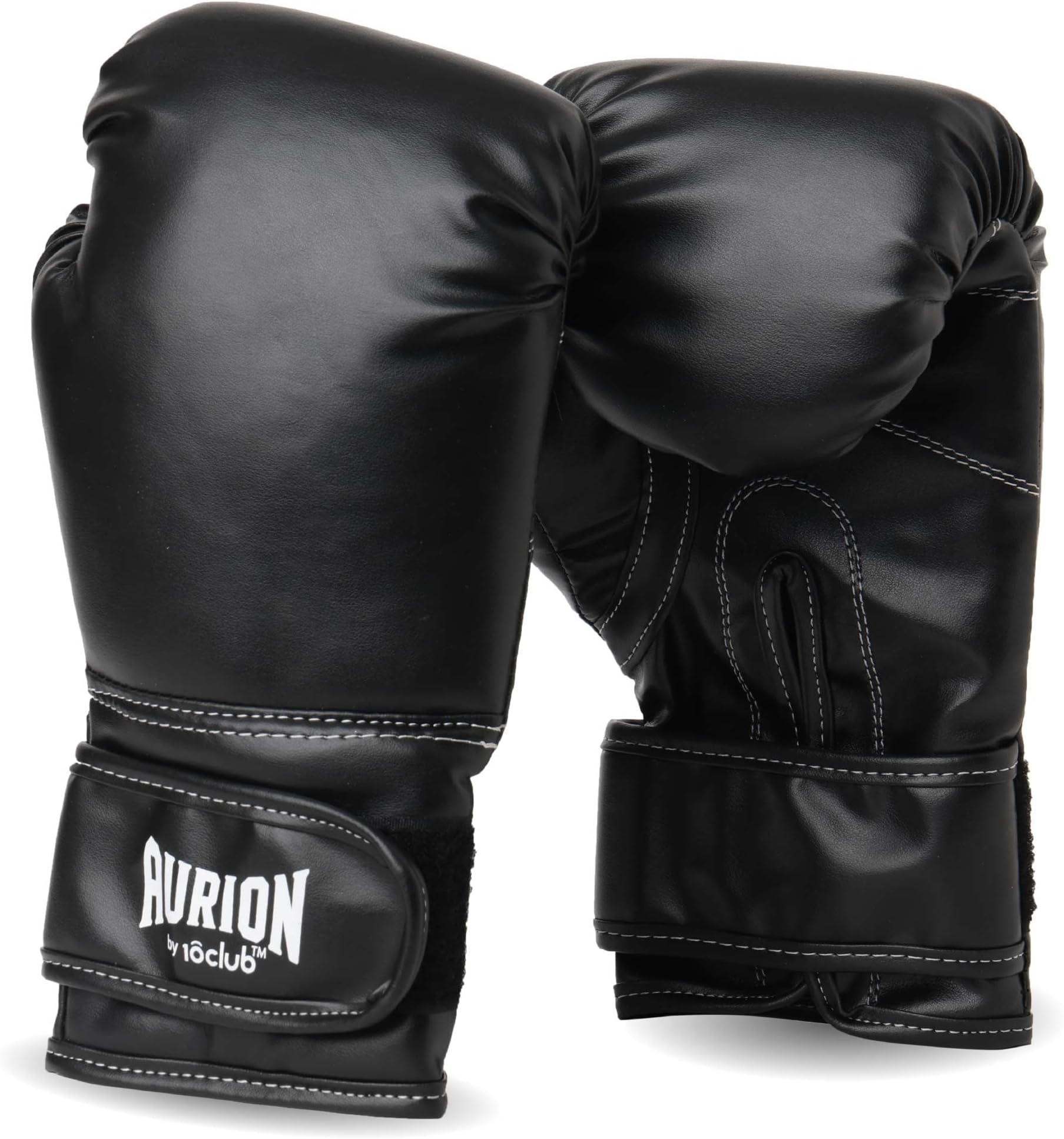 Aurion by 10Club Boxing Gloves - 1 Pair (14 Oz) | Faux Leather Everlasting Boxing Gloves | Gloves for Kickboxing, MMA, and Training - Black