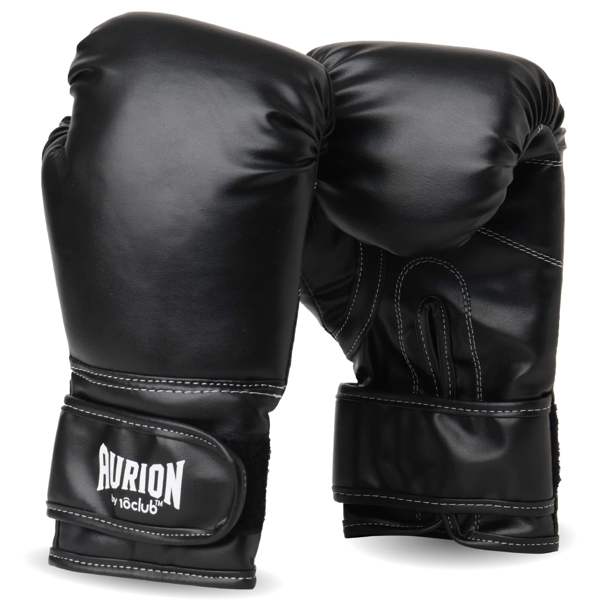 Aurion by 10Club Boxing Gloves - 1 Pair (14 Oz) | Faux Leather Everlasting Boxing Gloves | Gloves for Kickboxing, MMA, and Training - Black