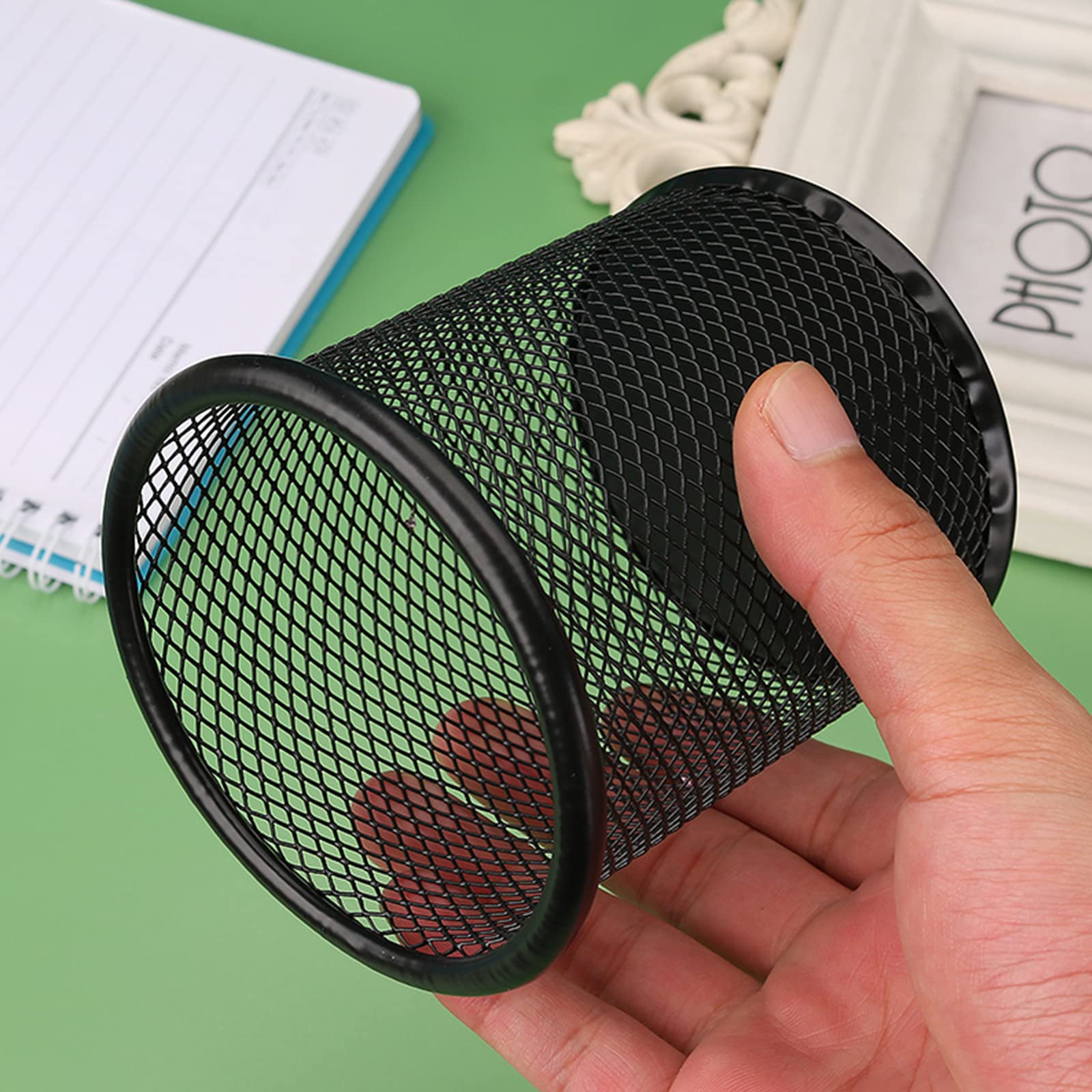 Stiftehalter aus Metall, rund, Netzstoff, für Schreibtisch, Büro, Stiftebecher, 12 Stück
