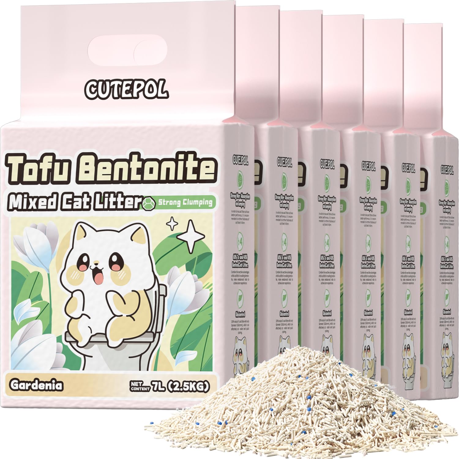 Mixed 4-in-1 Klump-Katzenstreu 15kg, Geruchskontrolle und schnelles Klumpen, wasserabsorbierend und spülbar, staubfrei, Mehrkatzen, Bentonit-Tofu-Katzenstreu, Jasmin-Duft, 2.5kg/Packung
