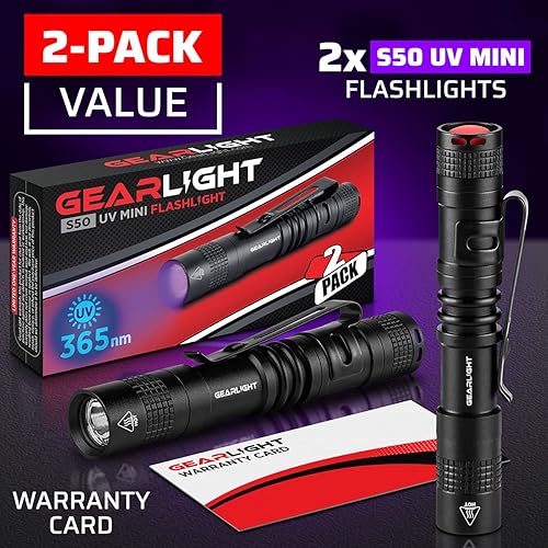 Miniatura 7 de GearLight Linterna UV de luz negra S50 2 unidades - Mini linterna ultravioleta de 365 nm para verificación de identificación, detección de fugas de