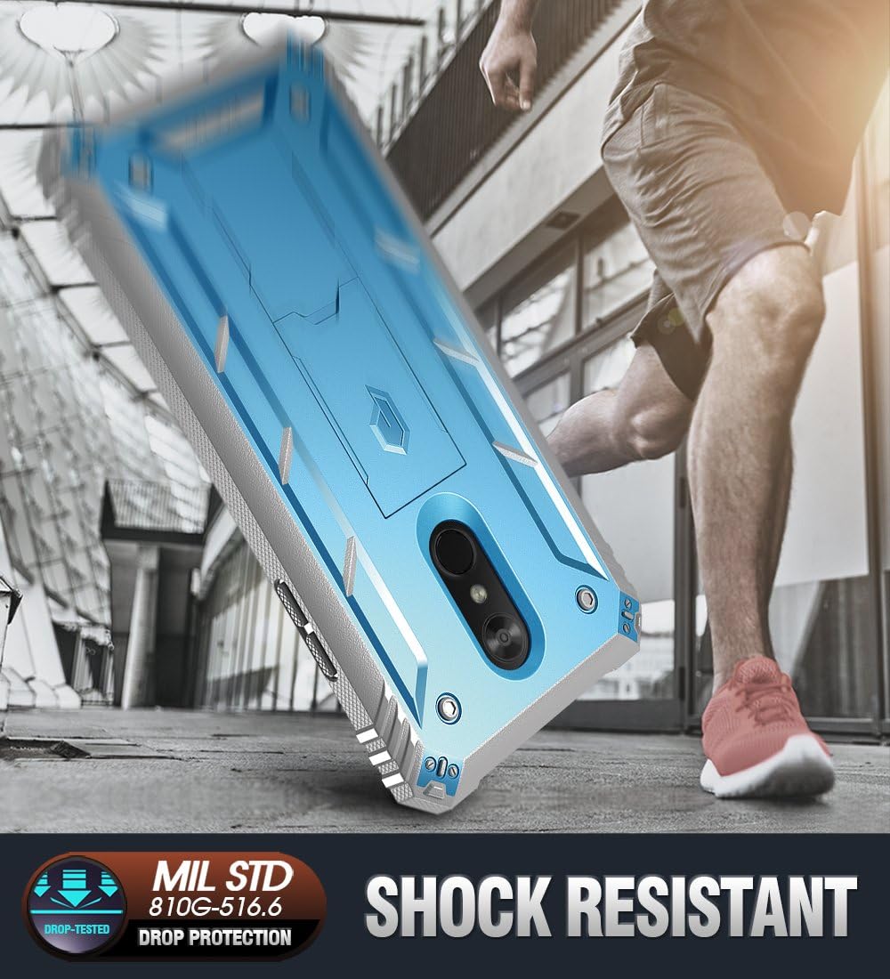 Poetic Revolution Series Case Designed for LG Stylo 4 Plus/LG Stylo 4, Full-Body Rugged Dual-Layer Shockproof Protective Cover with Kickstand and Built-in-Screen Protector, Blue