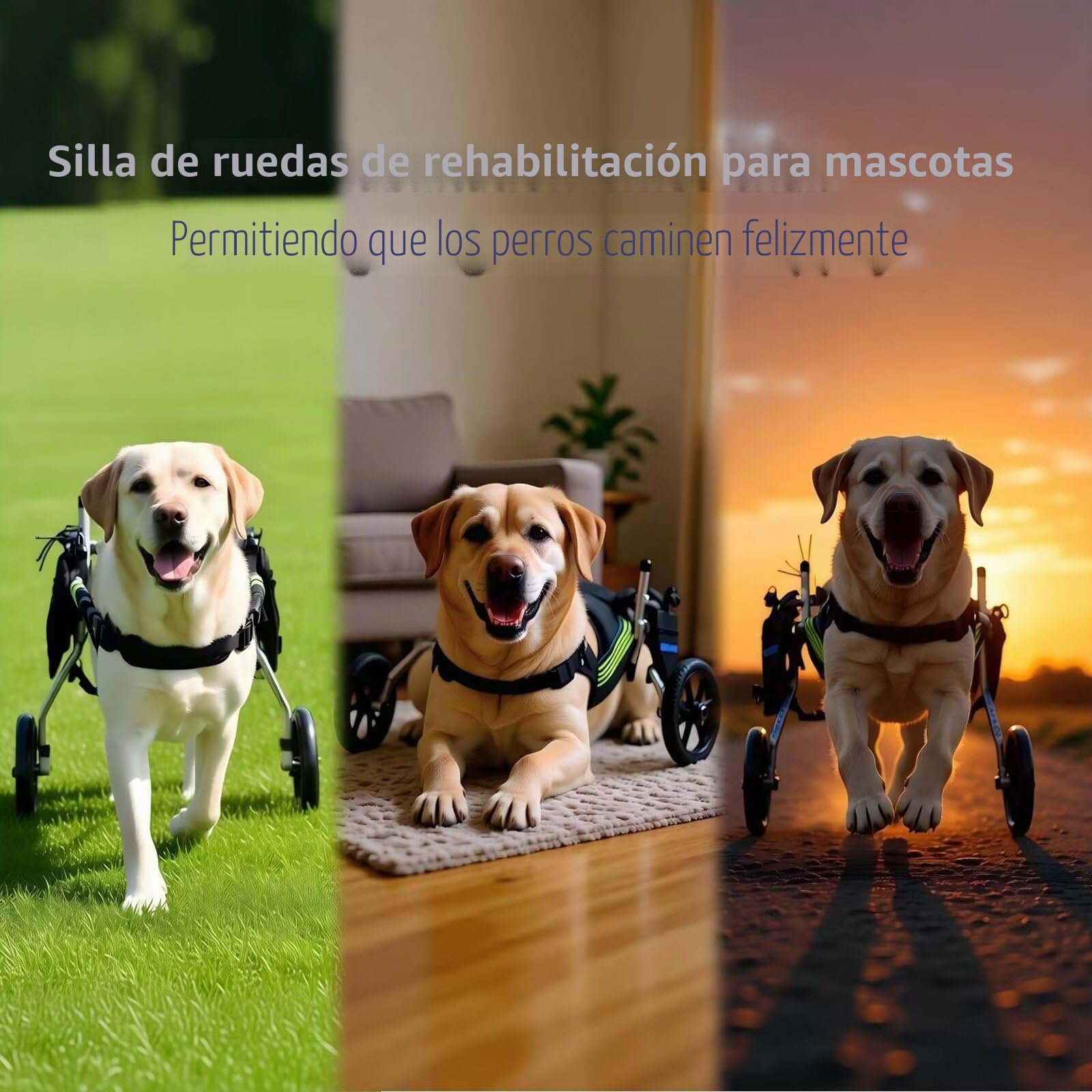Silla de Ruedas para Perros Mediana y Grande, silla de ruedas para perros para patas traseras, ajustable ayuda silla ruedas perro mascotas (M)