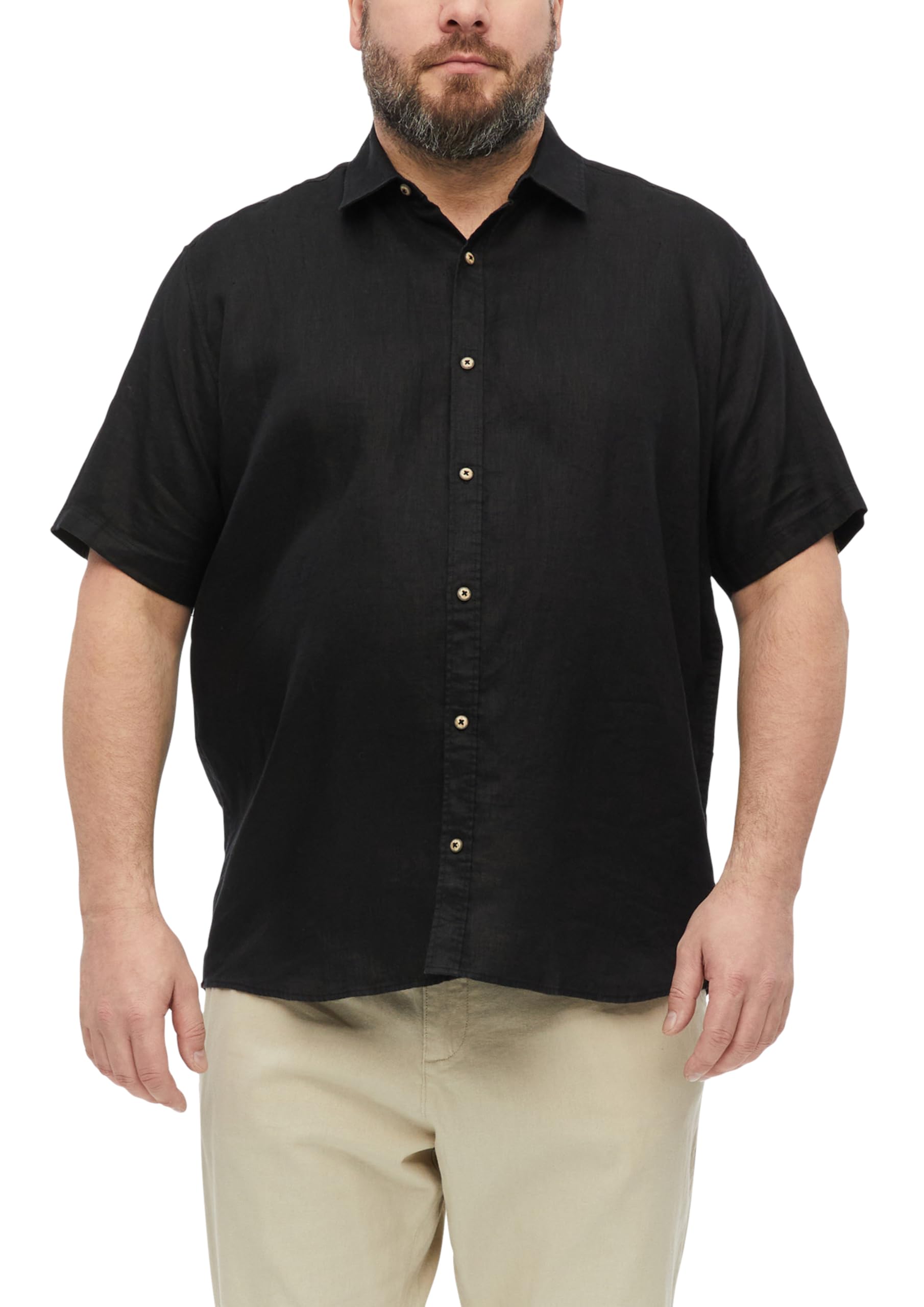 s.Oliver Men's 2181248 Linen Shirt Short Sleeve (Pack of 1), Black, 5XL