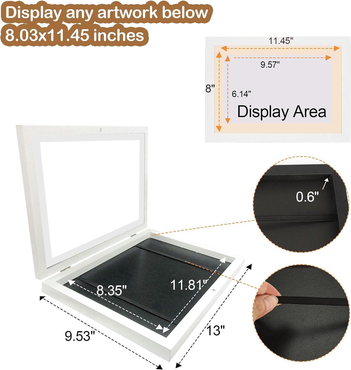 UBeesize 9.5x13 Kids Art Frame - A4 Artwork Display Kids Art Frames Front Opening Holds 50 - Changeable Picture Display 8.5x11 Without Mat and 6.1x9.6 With Mat -Storage Frames with Easel Back(White)