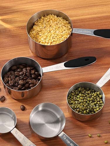 Vista 6 de Joyhill Juego de 10 tazas y cucharas medidoras de acero inoxidable, juego de tazas medidoras de metal anidables con asas de silicona suave al tacto