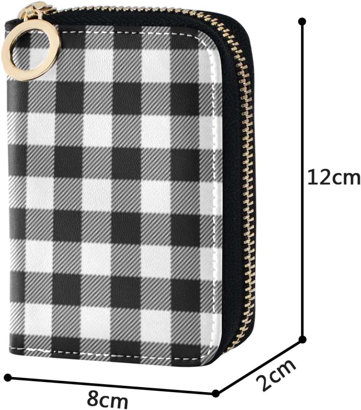 OTVEE White Black Check Plaid RFID Credit Card Wallet, Microfiber Leather Zipper Card Case Holder for Women