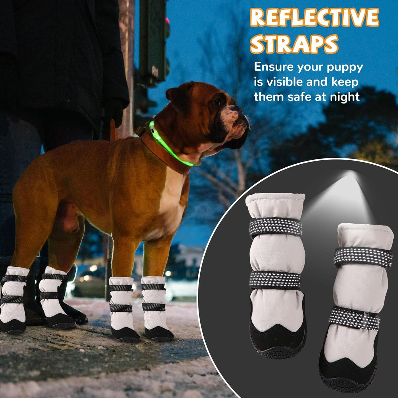 4 Stück Winter-Hundeschuhe, Hundestiefel Für Kleine, Mittelgroße Und Große Hunde, rutschfeste Hundestiefel Und Pfotenschutz Mit Warmem Wollfutter Und Reflektierenden Elementen,Schwarz,3XL