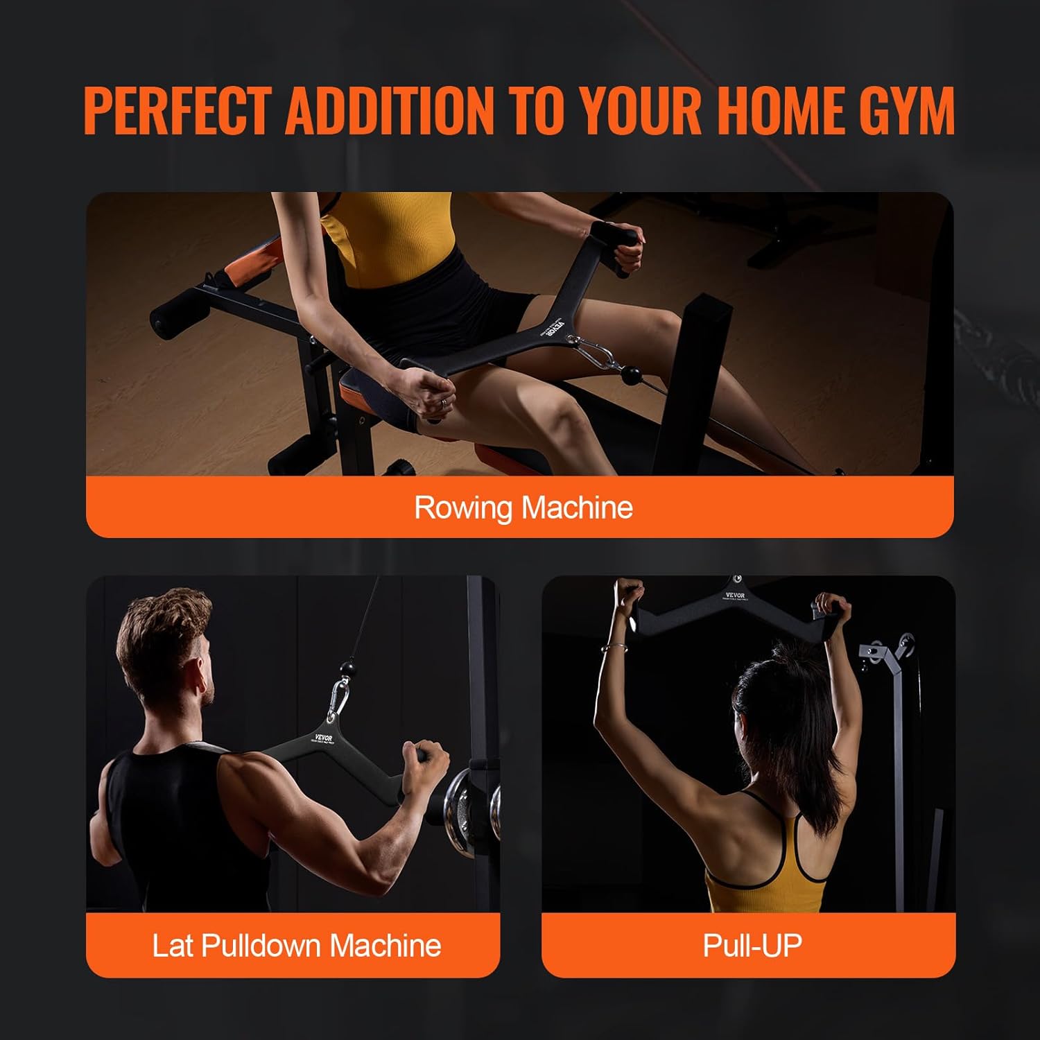VEVOR LAT Pulldown Attachments, Cable Machine Rowing T-bar V-bar Tricep Pull Down Bar, Back Strength Training Rubber Coated Handle Grip, Bicep Curl Tricep LAT Pulldown Bar for Home Gym Fitness