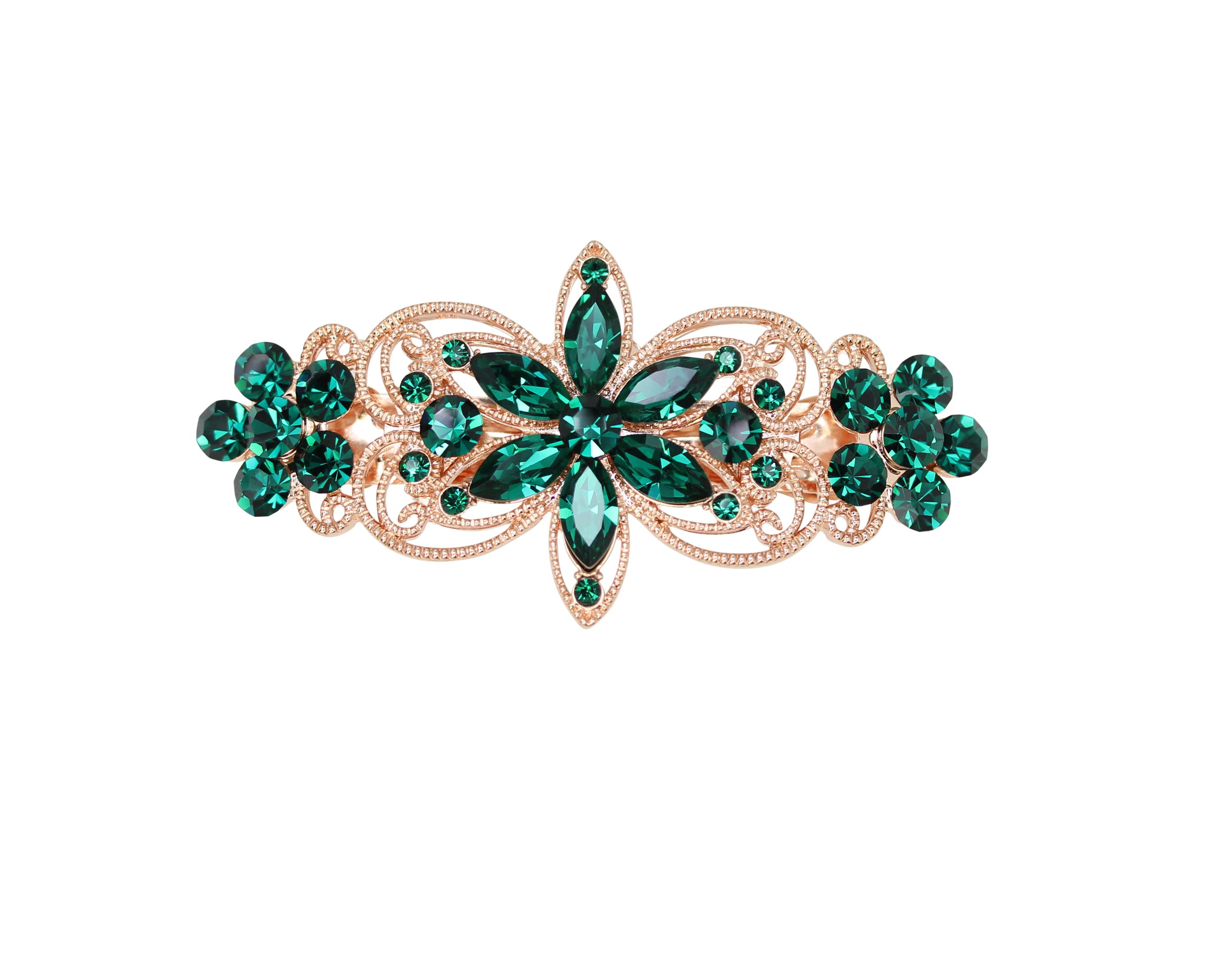 Faship Gorgeous Green Rhinestone Crystal Flora Hair Barrette Clip