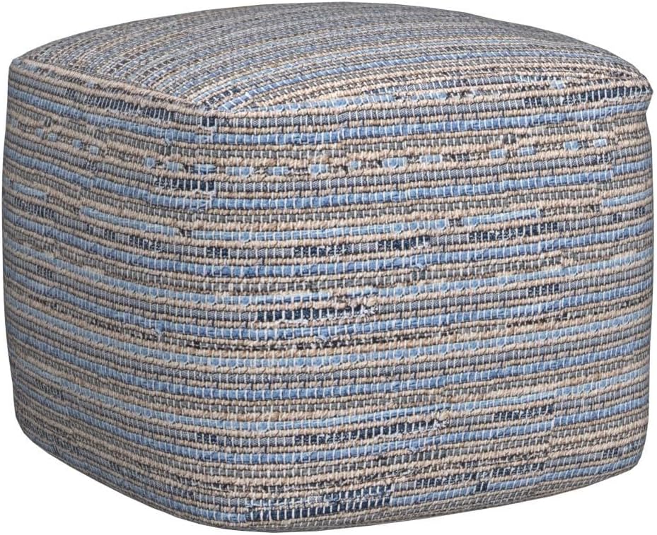 nuLOOM Granada Knitted Casual Denim and Jute Ottoman Pouf